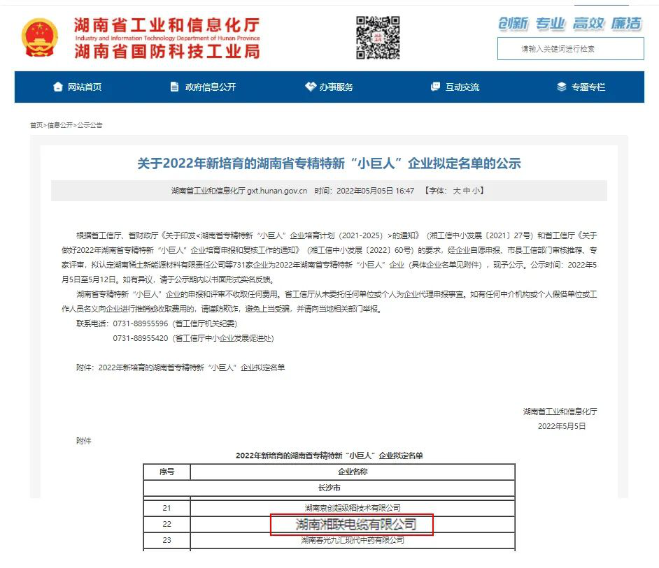 喜訊 | 湘聯電纜入選湖南省專精特新“小巨人”企業！